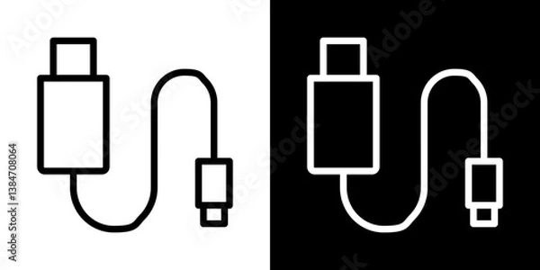 Fototapeta USB cable icons vector set in stroke line style