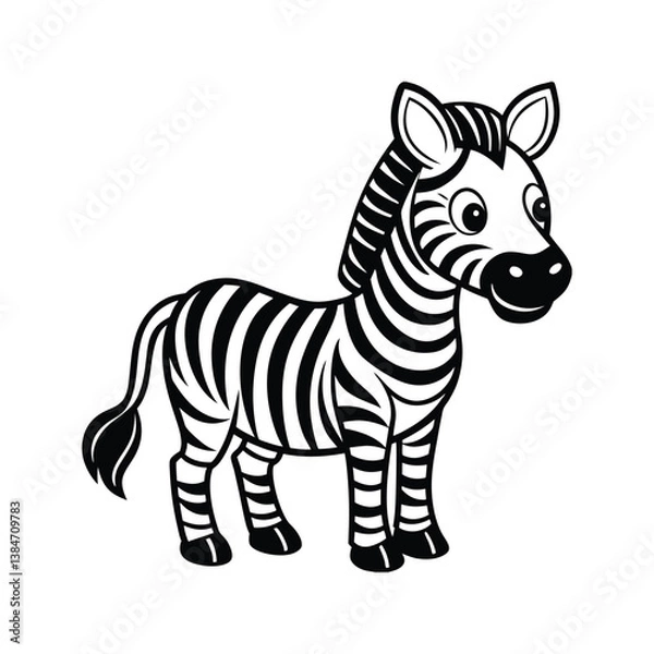 Fototapeta Black and white zebra cartoon character silhouette isolated on white background