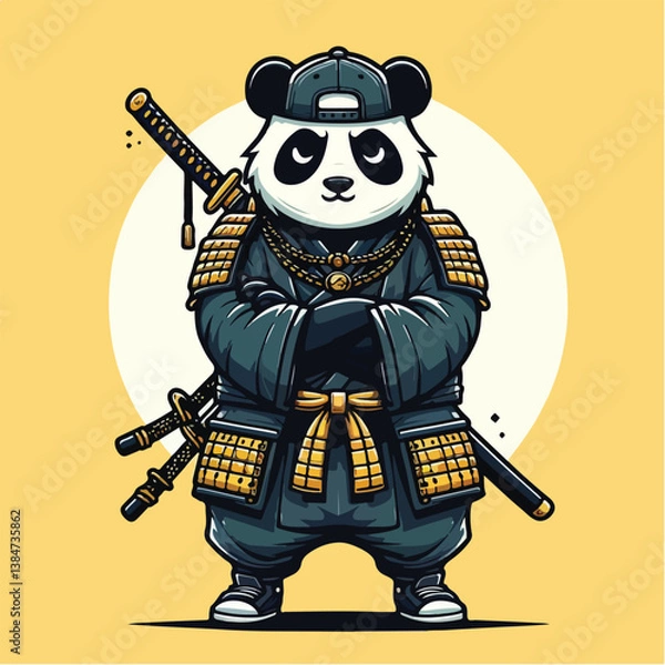 Obraz Cartoon Panda with Samurai Swag