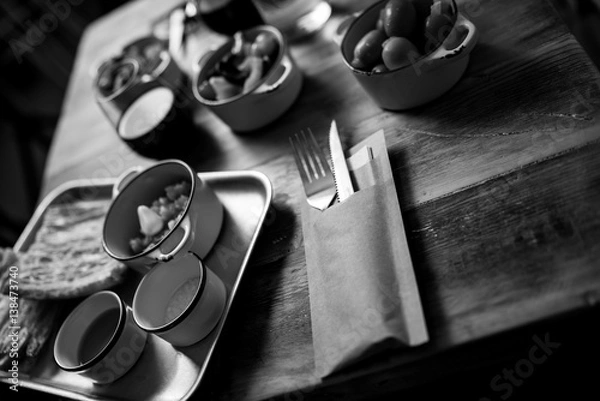 Obraz Low light bruschetta BW