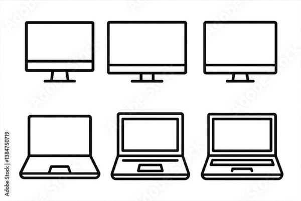 Fototapeta Various Computer Monitor Designs Isolated on White Background