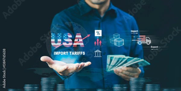 Obraz Trade tariffs, imports, exports, and duties concepts. Import Tariffs Increase USA Trade American Tariffs Growth Business Barrier International Commerce Trade restrictions and regulations