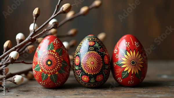 Obraz Polskie pisanki wielkanocne z ludowym motywem