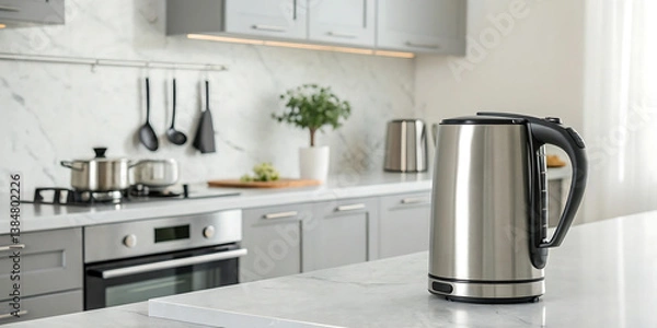 Obraz Stylish Electric Kettle on a Table in a Gorgeous Kitchen