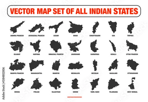Fototapeta A vector set of maps of all Indian states.