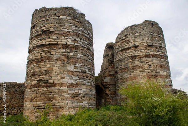 Obraz Historic Stone Ruins of a Medieval Castle with Circular Towers