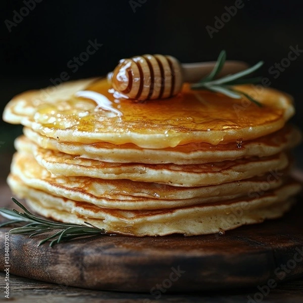 Fototapeta Golden Stack of Pancakes Drizzled with Honey