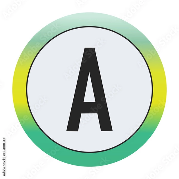 Fototapeta Environmental Grade Capital Letter A Icon with Green to Yellow Gradient Circle – Eco-Friendly Label for World Environment Day and Sustainability Awareness