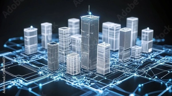 Fototapeta Digital city on circuit board