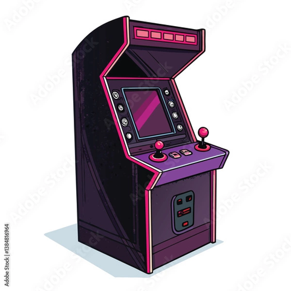 Fototapeta Design a vector illustration of a retro arcade game cabinet using bold, striking lines and vibrant colors, suitable for a poster or t-shirt print.