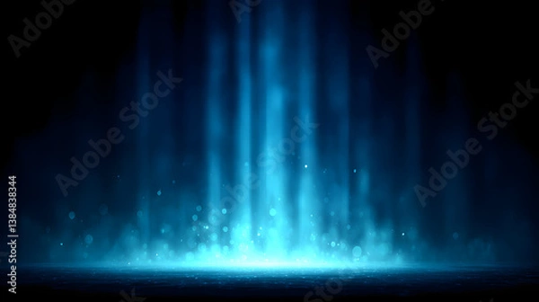 Obraz Dark background with vertical lines of light blue and white, creating an abstract light pattern.
