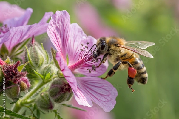 Obraz Bees collecting nectar from flowers