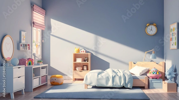 Fototapeta Corner of children room, Empty poster, 3d illustration Generative AI