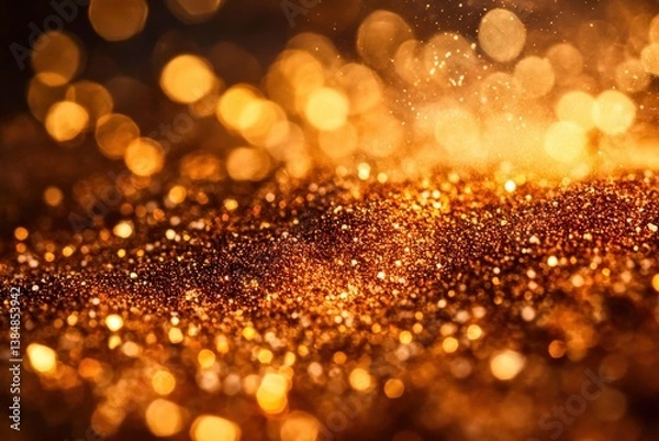 Fototapeta Gold dust and small nuggets capture light in a stunning close-up, revealing intricate patterns and a vivid display of shimmering energy across the surface