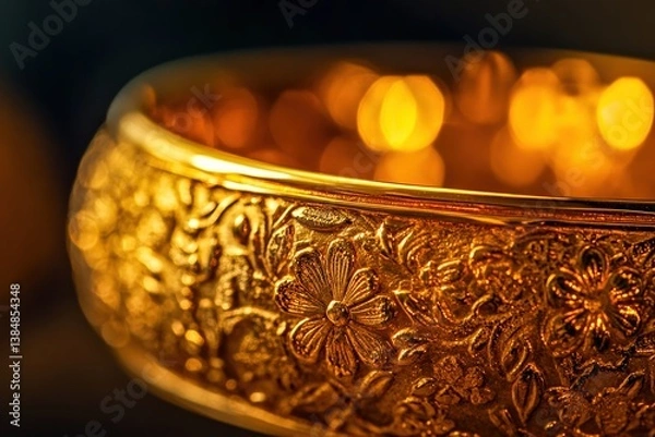 Obraz Reflecting light, the gold ring showcases floral engravings, representing a blend of luxury and investment potential in energy-focused assets