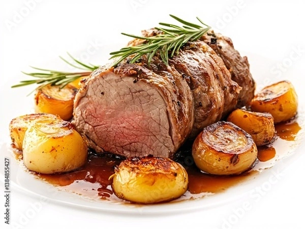 Fototapeta roast beef with potatoes and vegetables