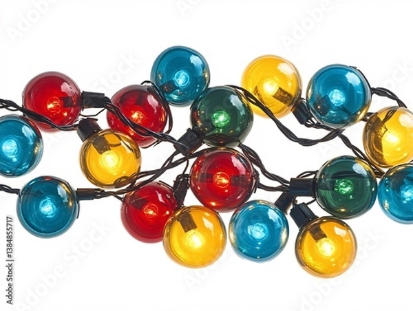 Fototapeta colorful christmas lights isolated on white 