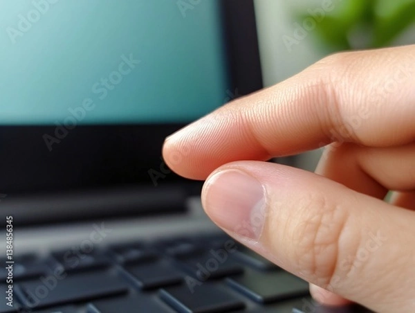 Fototapeta typing on laptop close up of fingers