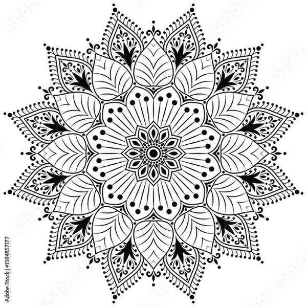 Fototapeta Floral henna or mehndi style mandala design. Decorative pattern in oriental style. Tatoo coloring book page. 