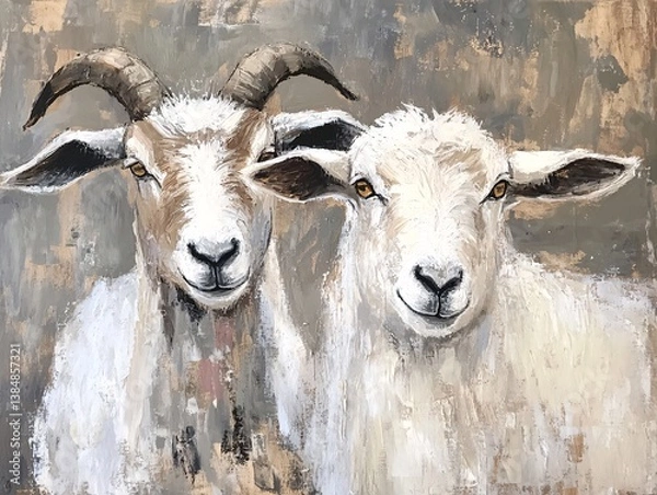 Fototapeta close up of a goat and sheep illustration