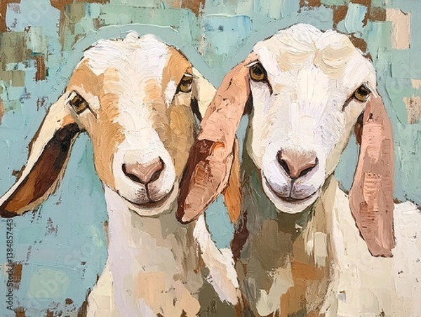 Fototapeta goats heads on blue rustical background