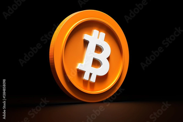 Fototapeta Bitcoin Btc coin 3D on a black background. Embossed and grooved cryptocurrency design. High quality 3D rendering.