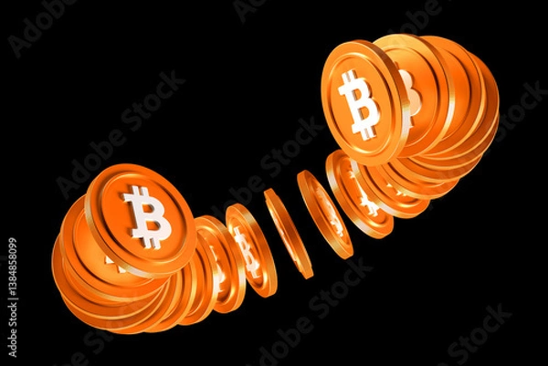 Fototapeta Cryptocurrency bitcoin btc in orbital motion, blockchain concept. High quality 3D rendering.