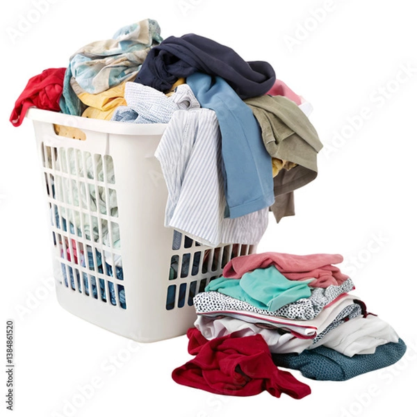 Fototapeta Overflowing laundry basket isolated on transparent background
