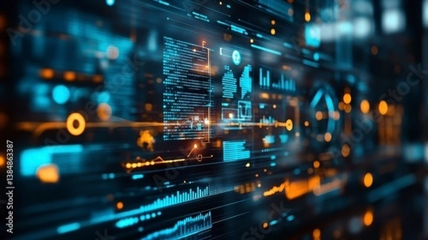 Fototapeta Futuristic Data Visualization with Glowing Digital Interface Elements