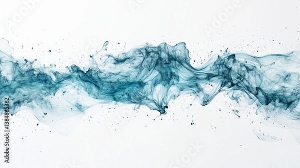 Obraz Teal and blue light particles move across a white background, leaving lines and trails in a uniform direction, flowing like a river of light, slightly out of focus