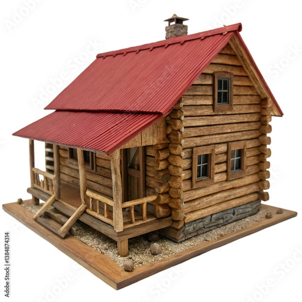 Fototapeta Rustic log cabin model isolated on transparent background