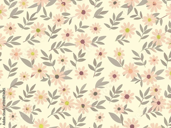 Fototapeta seamless pattern with flowers and leaves, floral pattern for textile design and digital papers, seamless background with leaves