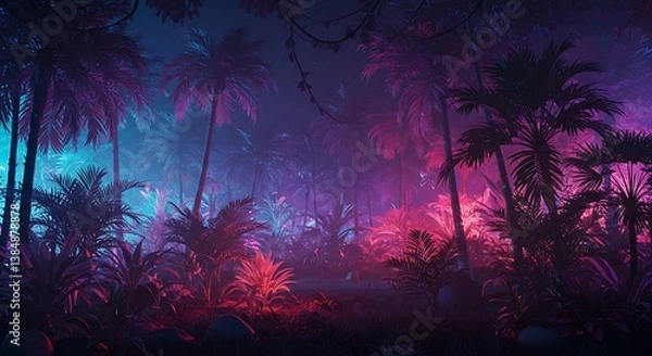 Obraz Neon Jungle Dreamscape AI Generated
