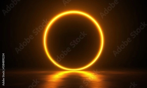 Fototapeta Glowing orange circle on dark background creating a mystical atmosphere