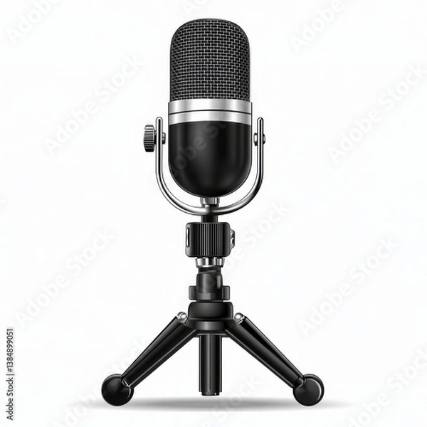 Fototapeta A white background featuring an isolated illustration of a microphone stand silhouette