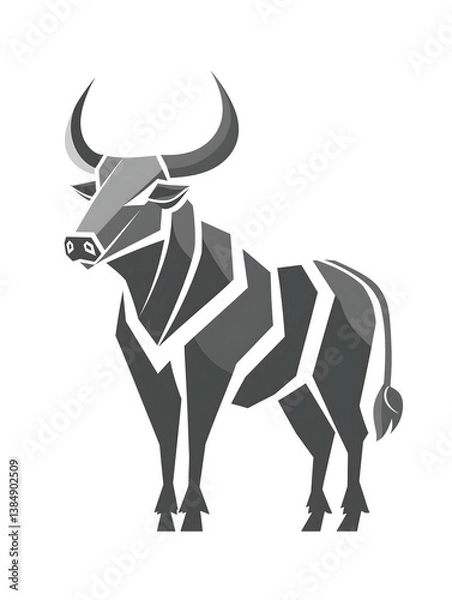 Obraz Geometric Bull Icon: A striking, stylized illustration of a powerful bull, rendered in a modern geometric design, symbolizing strength and determination