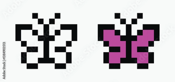 Obraz set butterfly pixel art icon vector illustration.