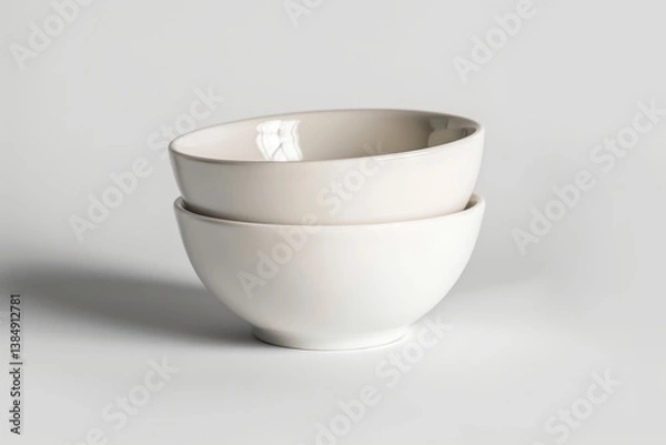 Fototapeta Two simple ceramic bowls stacked together on a light background for minimalist kitchen decor