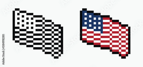 Fototapeta set American flag pixel art icon vector illustration.