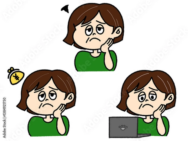 Obraz お金のことを考える主婦のセット