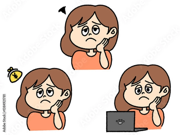 Obraz 困り果てた女性のイラストセット