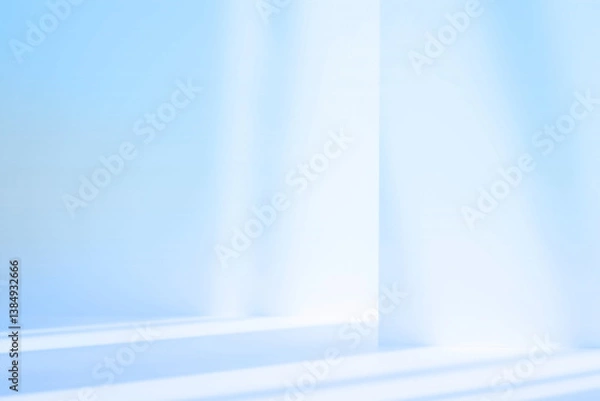 Obraz Abstract blue studio background for product presentation. Empty room with shadows of window. Display product with blurred backdrop.