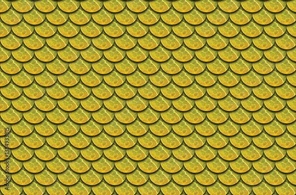 Obraz Mermaid fish scale wave japanese seamless pattern.  Paper cut style, 3d effect. Print for textile, wallpaper.