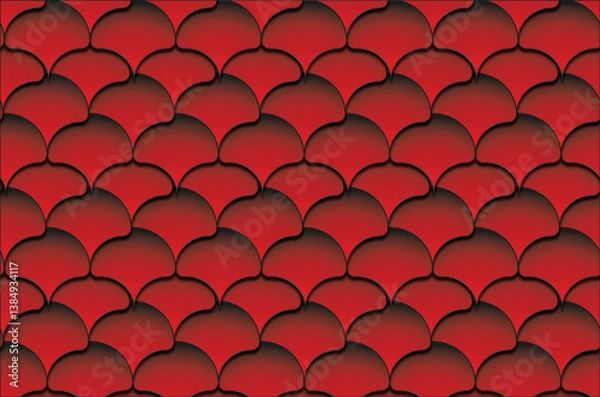 Obraz Mermaid fish scale wave japanese seamless pattern.  Paper cut style, 3d effect. Print for textile, wallpaper.