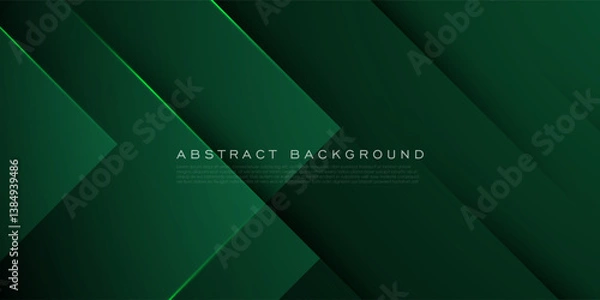 Obraz Abstract dark green gradient background. Simple overlap shapes pattern with light and shadow. Eps10 vector