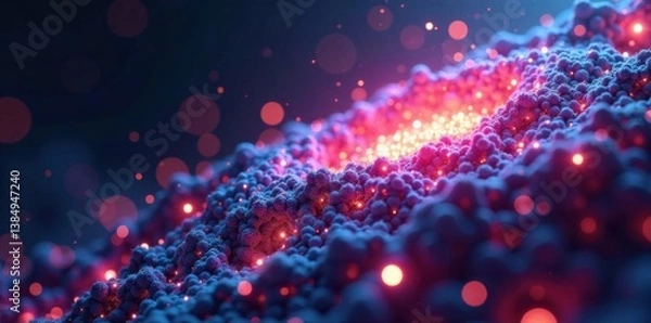 Fototapeta Futuristic particle field surrounds metallic mesh structure, futuristic, mesh, background