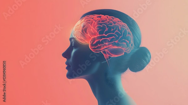 Fototapeta A woman's head with a pink brain