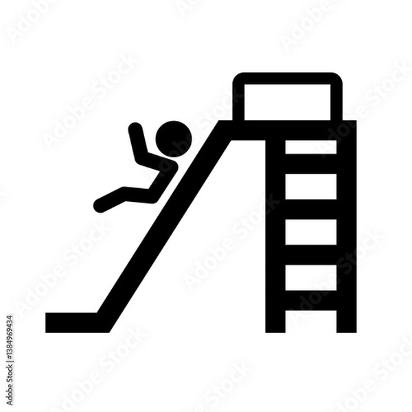 Fototapeta Child sliding down slide silhouette icon. Vector.