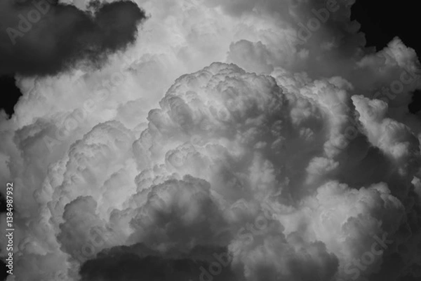 Obraz White cumulus clouds on clear blue sky background close up, beautiful aerial cloudscape view, azure skies backdrop, copy space.