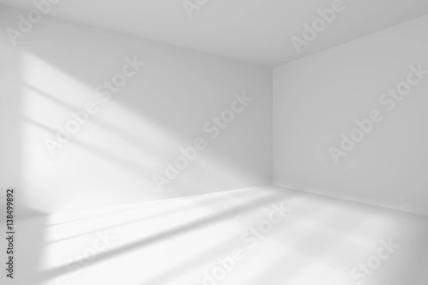 Fototapeta Empty white room corner with sunlight